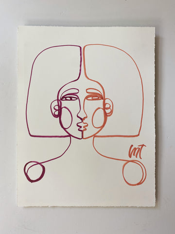 "Duo" Line Drawing, Framed