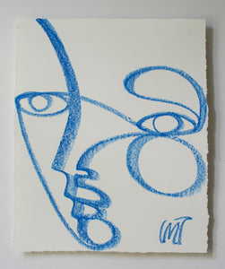 "The Blue Girl" Line Drawing, Framed